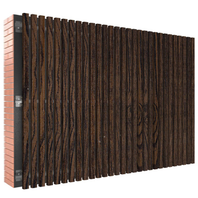 Декоративная рейка металлическая под дерево Темный Каштан 3D Принтек на фасаде в сборе